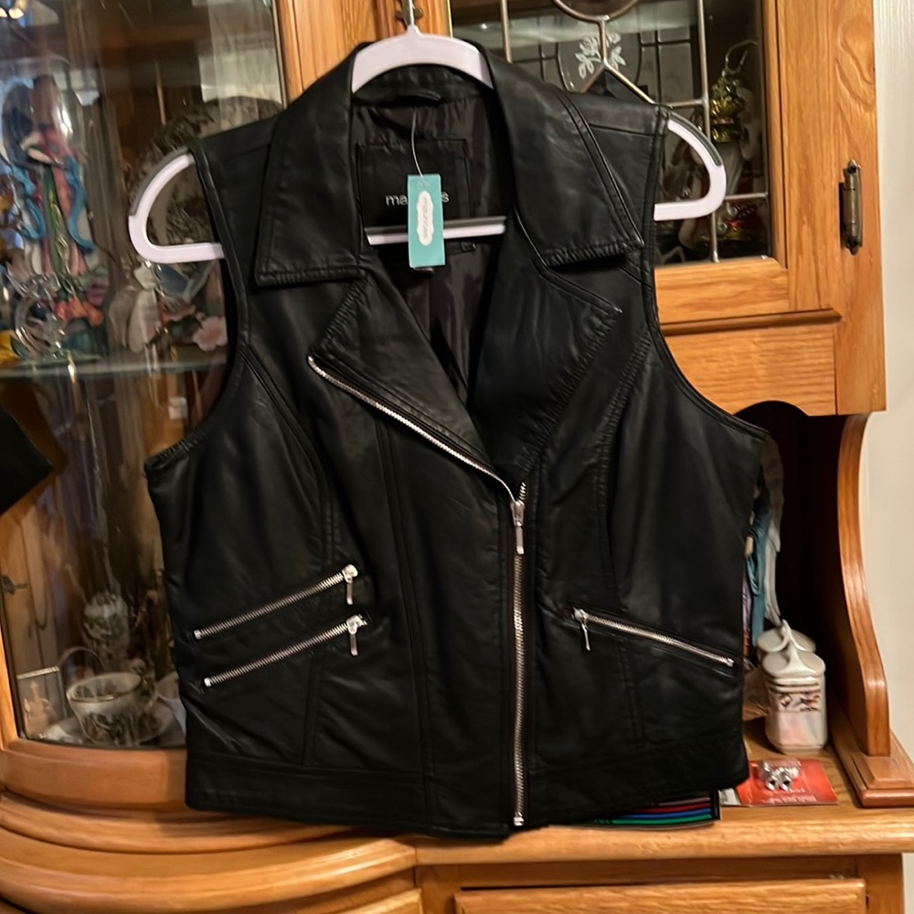 Faux Leather Moto Vest L
